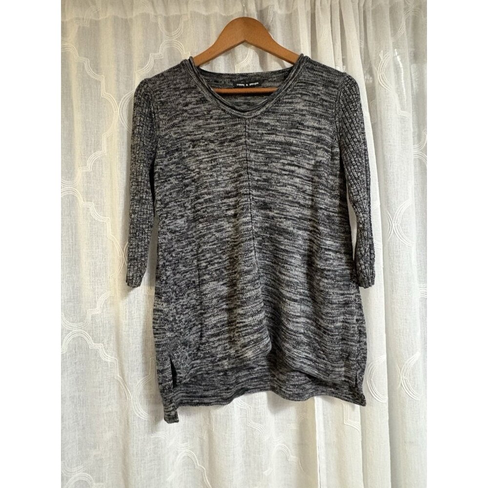 Cable & Gauge 3/4 Sleeve V-Neck Brown Marled Tunic Sweater Size S